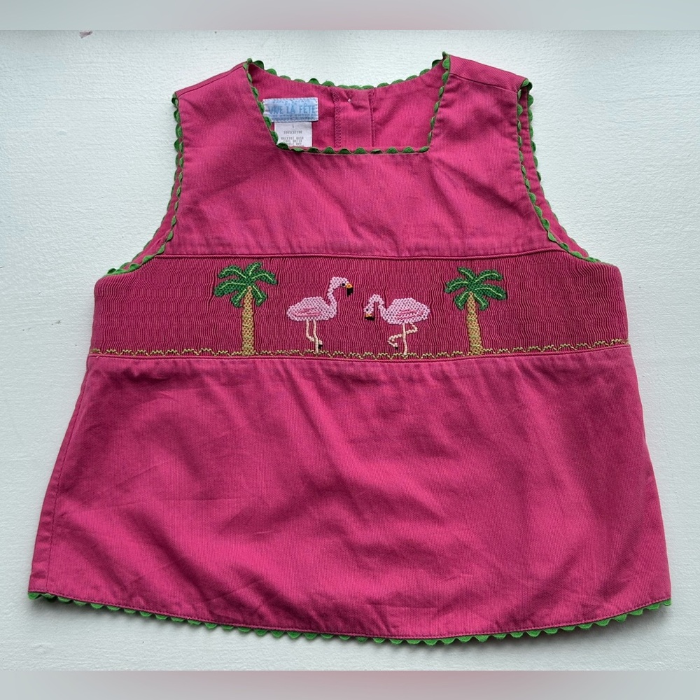 Viva La Fete Pink Sleeveless Smocked Flamingo Top size 5
